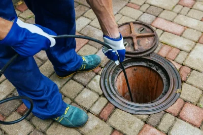 Plumber cleaning an outdoor sewer drain in Jacksonville